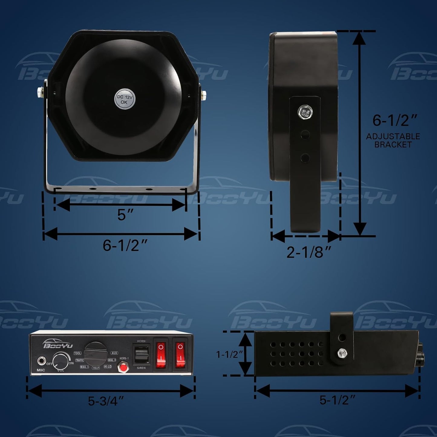 9 Tone 12V 200W Warning Emergency Siren PA System [Slim Speaker}