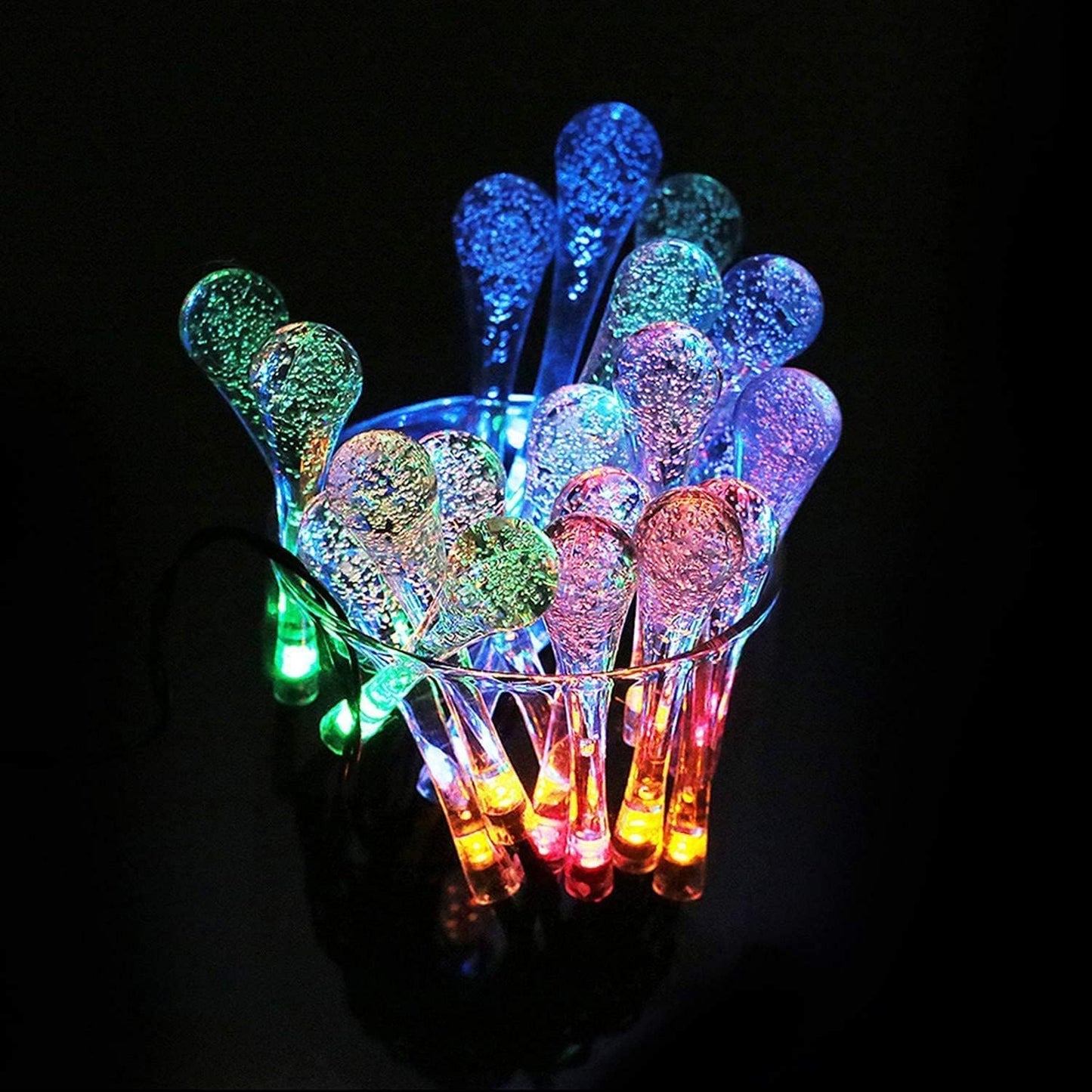 LED Water Drop Lights, Solar Christmas 30 Lights, Multicolor, 8 modes and 22 feets