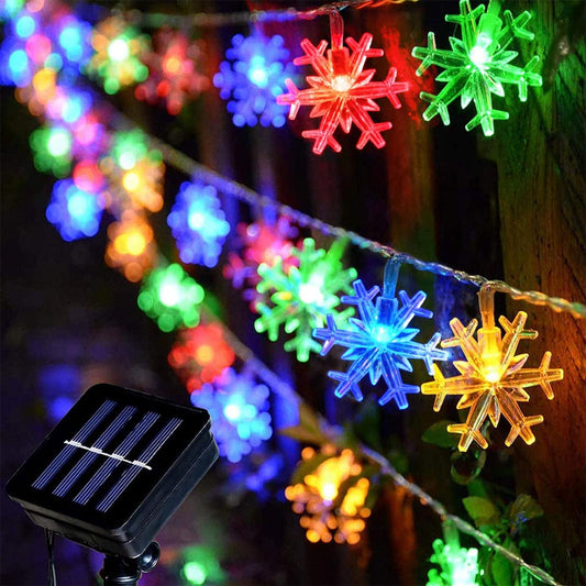 LED Solar Led String Christmas Snowflake Lights 30ft 50 LED Multicolor 8 modes