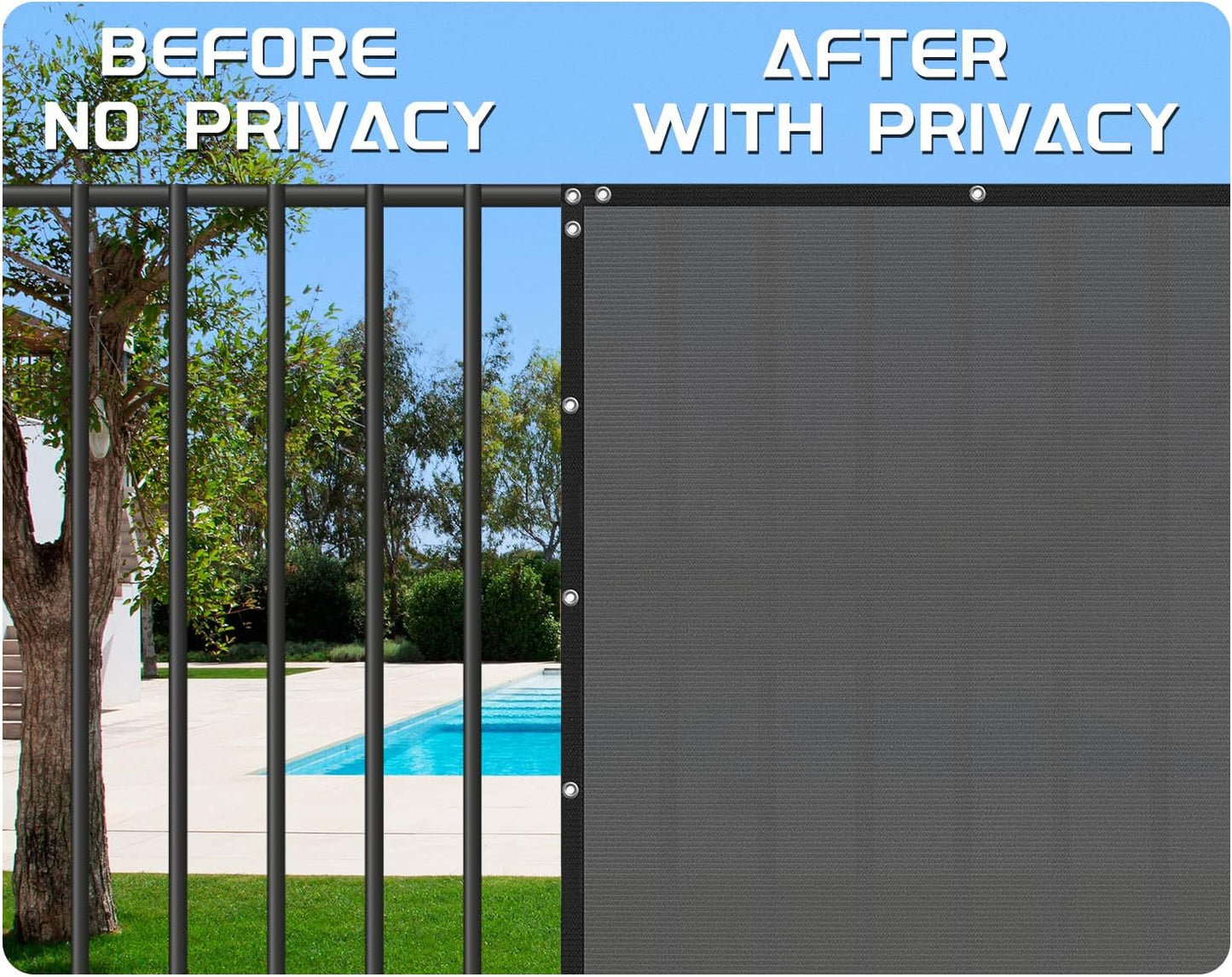 SHADE SPRING Grey Fence Privacy Screen Commercial 185 GSM Mesh