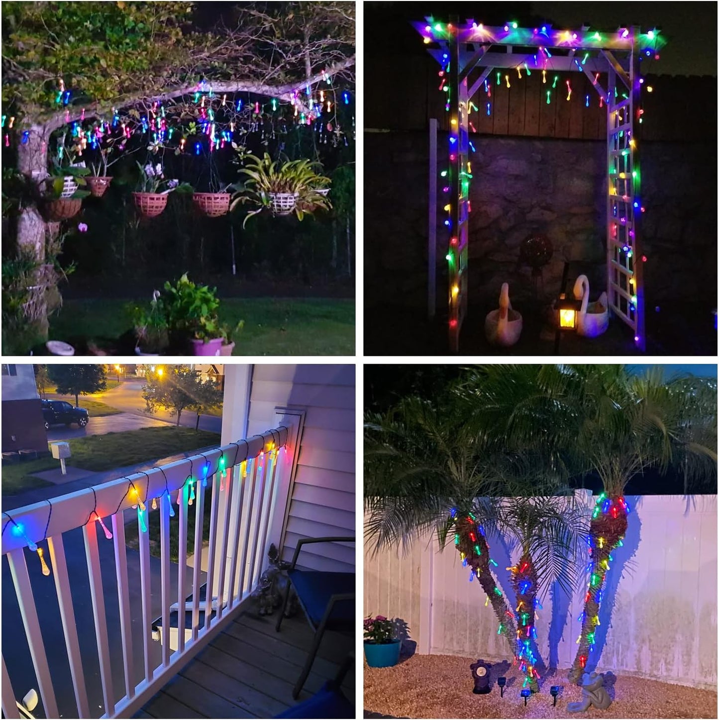 LED Water Drop Lights, Solar Christmas 30 Lights, Multicolor, 8 modes and 22 feets