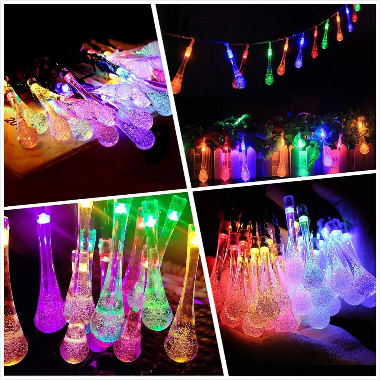 LED Water Drop Lights, Solar Christmas 30 Lights, Multicolor, 8 modes and 22 feets