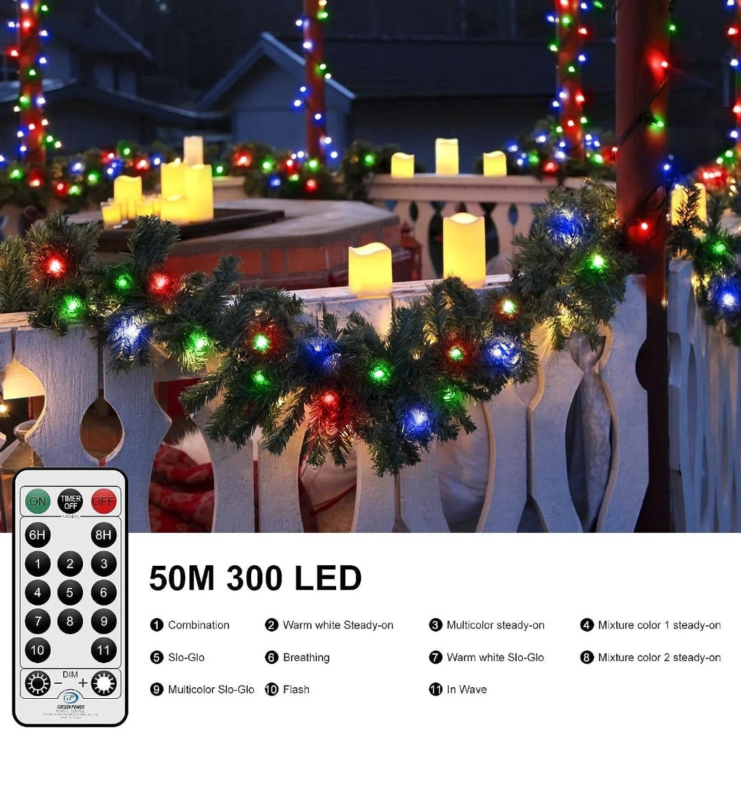 Solar String Christmas Led Lights 100 feet, 300 Leds and 11 modes with Control Remote