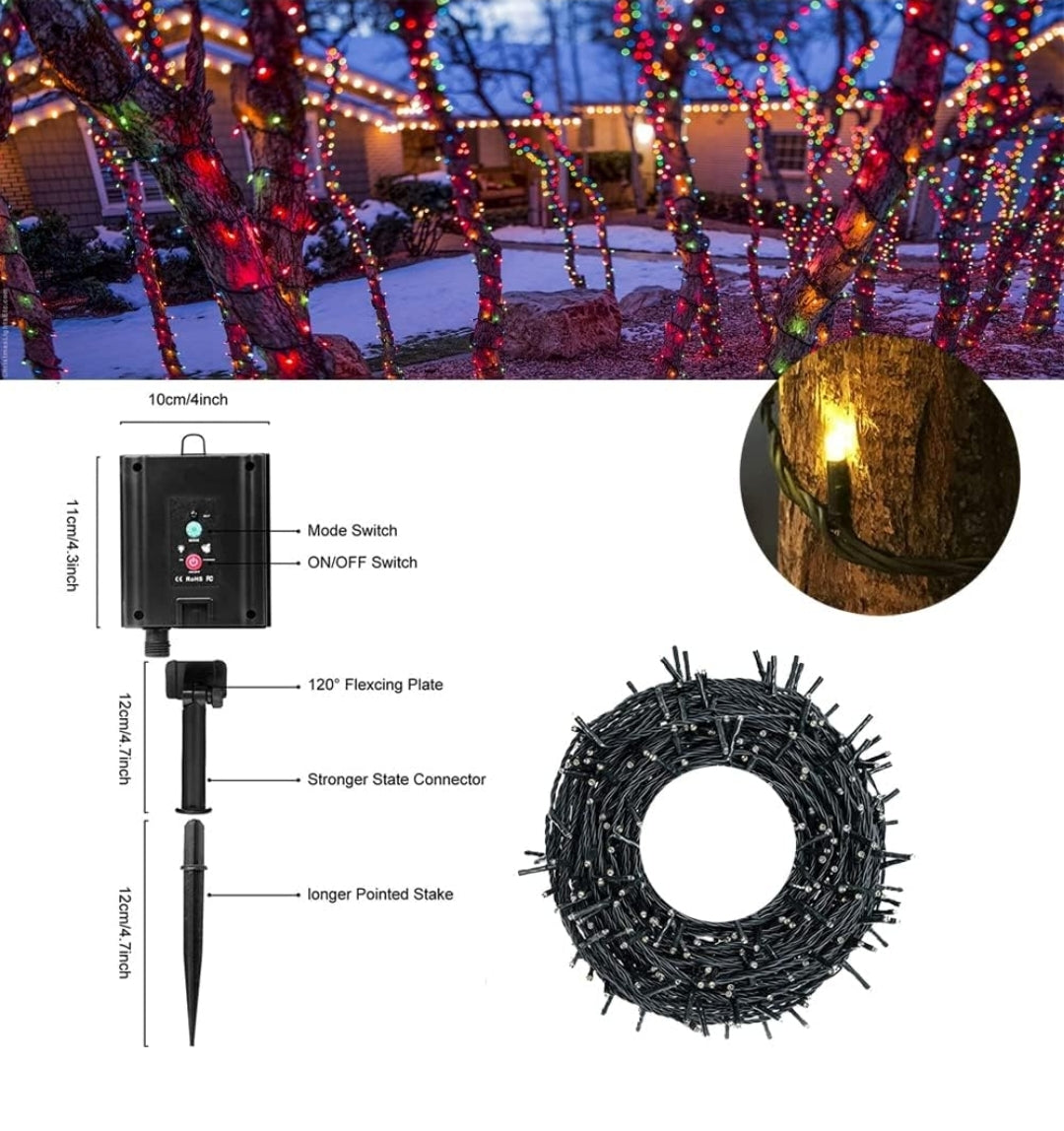 Solar String Christmas Led Lights 100 feet, 300 Leds and 11 modes with Control Remote