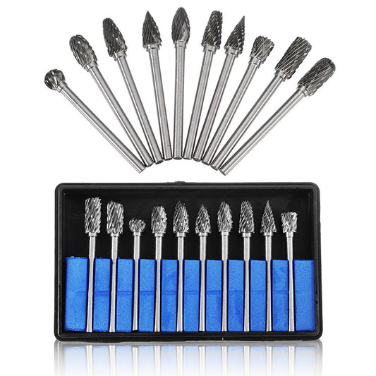 Double Cut Carbide Rotary Burr Set - 10 Pcs 1/8" Shank, 1/4" Head Length