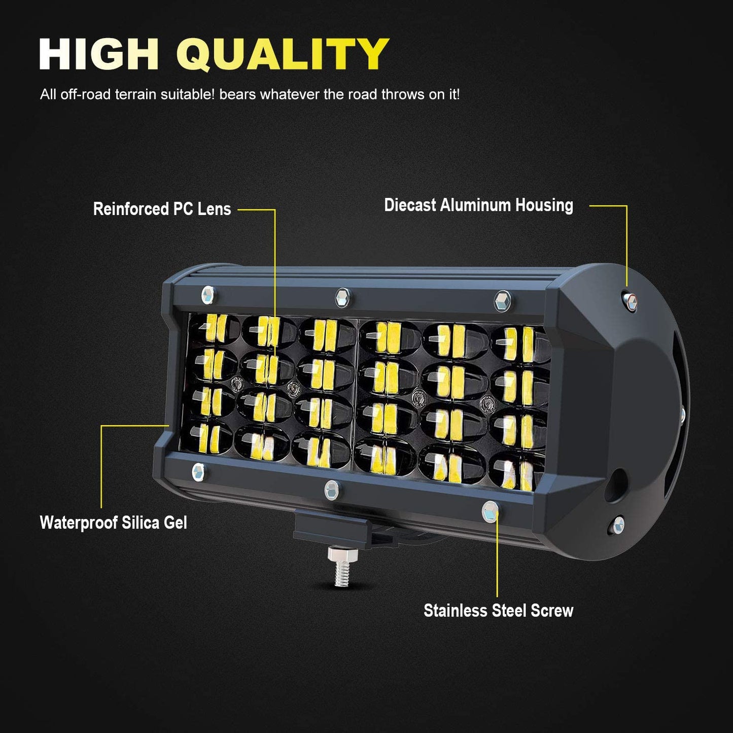 2 units 7 Inch LED Work Lights 72Watts Quad row LED Pods Off Road Driving Lights and Wirring Harness