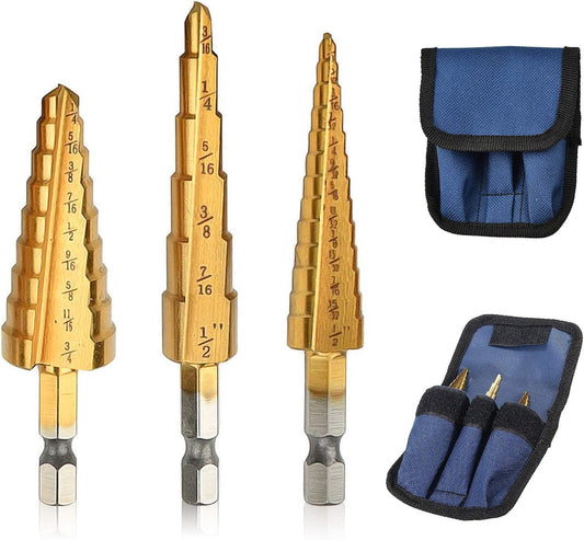 Step Drill Bit- 3 Pcs Step Drill Bits for Aluminium, Plastic, and Wood