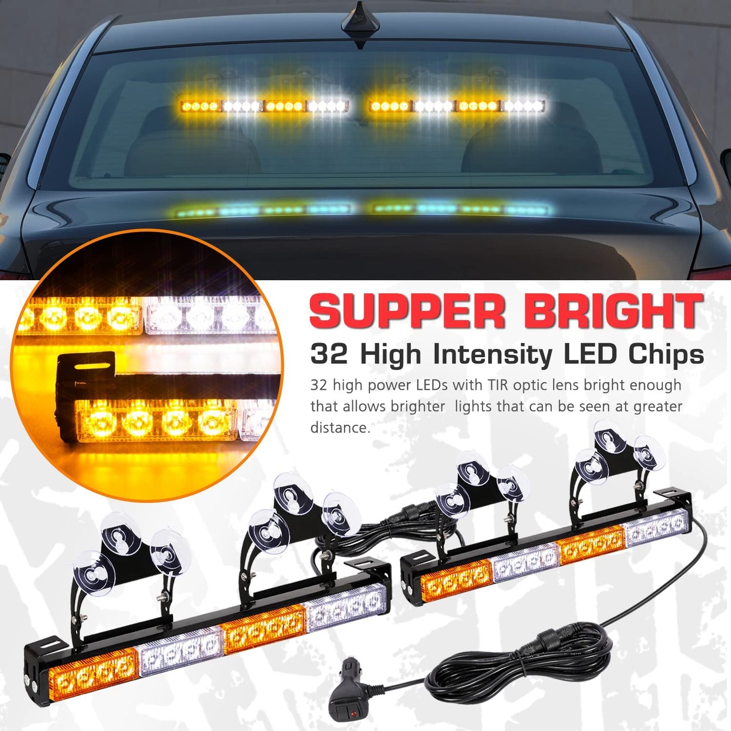 LED Traffic Advisor Strobe Light Bars 32-LED 2 in 1