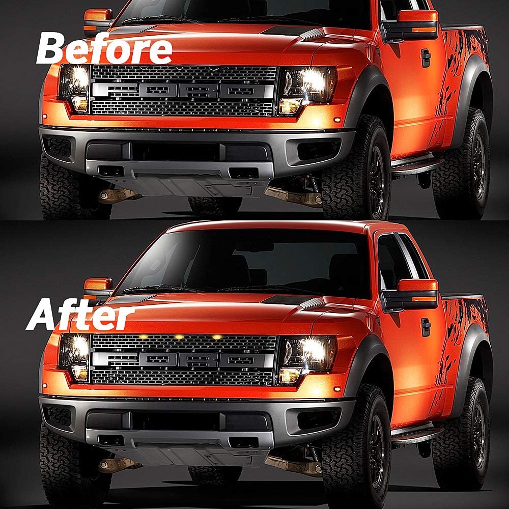 Amber LED Lights 3PCS Front Grille Raptor Lamps Car Accessories with Harness and Fuse, Compatible with 2004-2019 For-d F150 & 2013-2018 Ram 1500 Raptor Style Aftermarket Grille