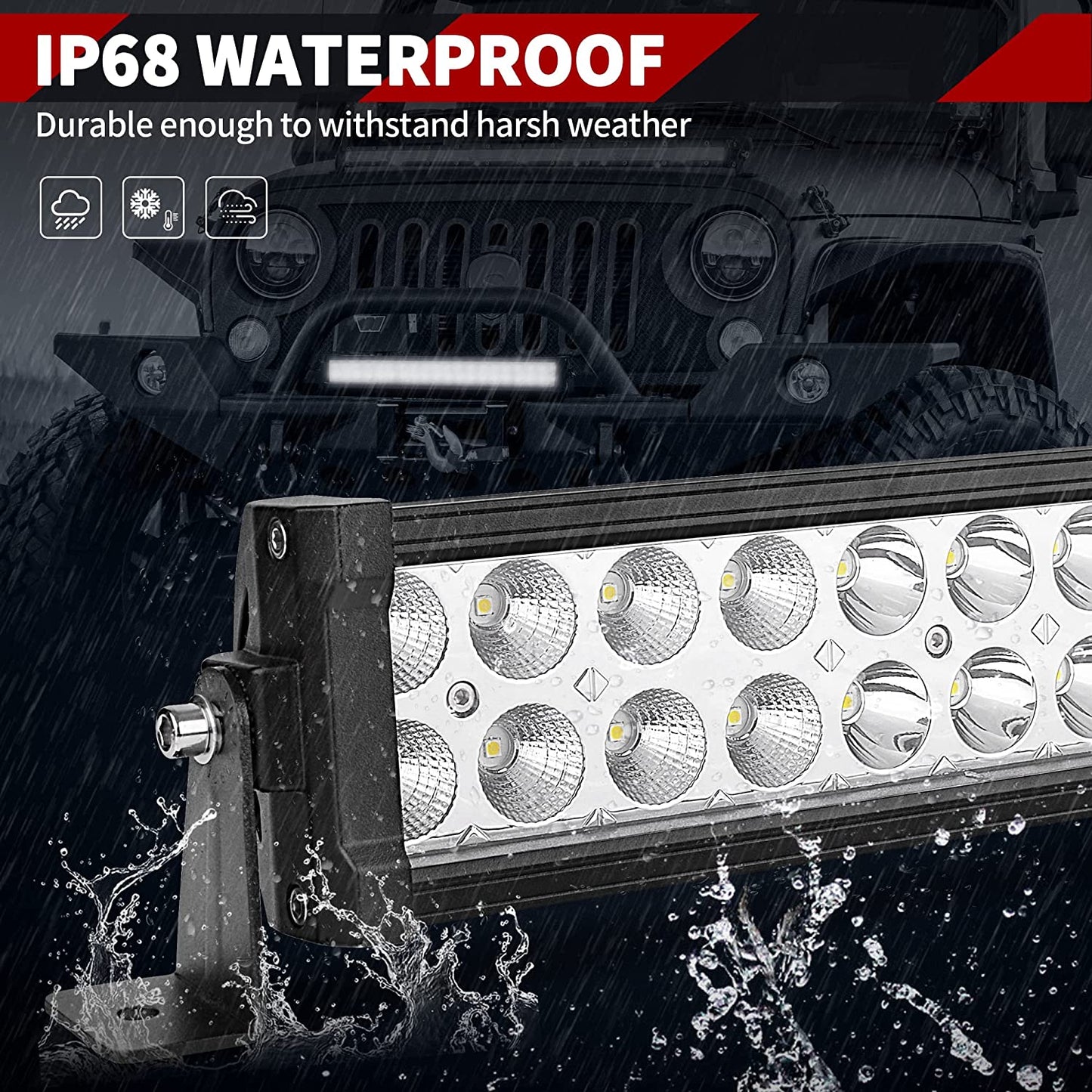 YITAMOTOR 22 Inch Light Bar Offroad Spot Flood Combo Led Bar Dual Row LED Work Light with Wiring Harness