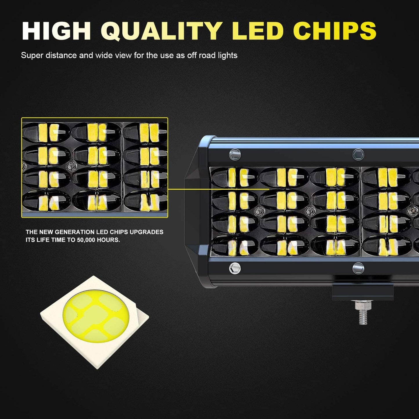 2 units 7 Inch LED Work Lights 72Watts Quad row LED Pods Off Road Driving Lights and Wirring Harness