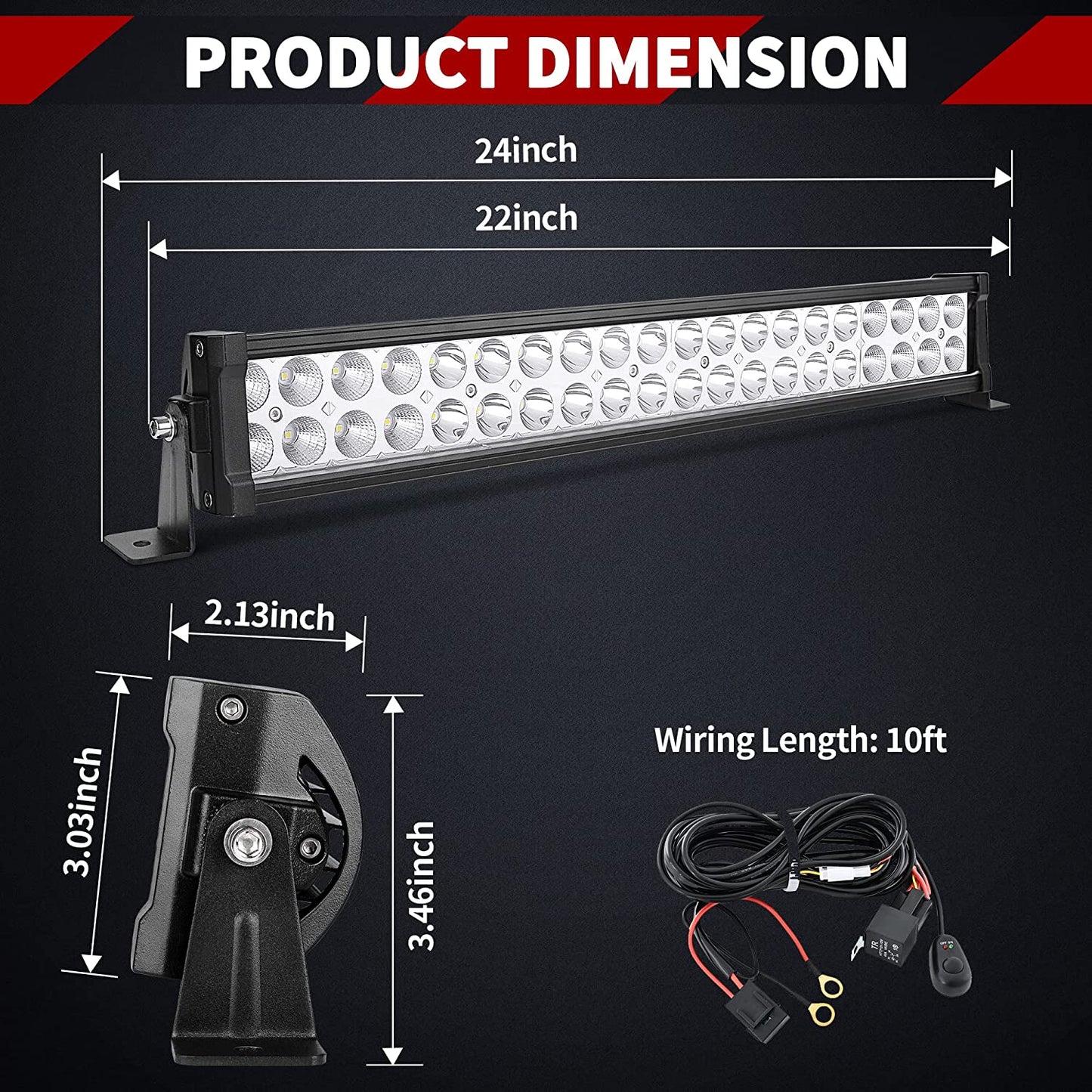 YITAMOTOR 22 Inch Light Bar Offroad Spot Flood Combo Led Bar Dual Row LED Work Light with Wiring Harness