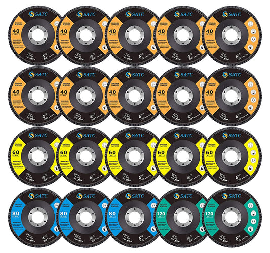SATC 20 Pack Flap Discs 40/60/80/120 Grit Grinding Wheel 4.5" x 7/8" High Density Bevel Type Angle Grinder Sanding Disc Abrasive Grinding Disc #29