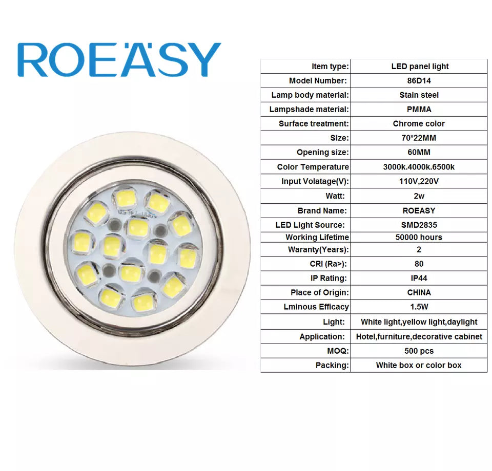 Chrome color round Led Panel Light 2W