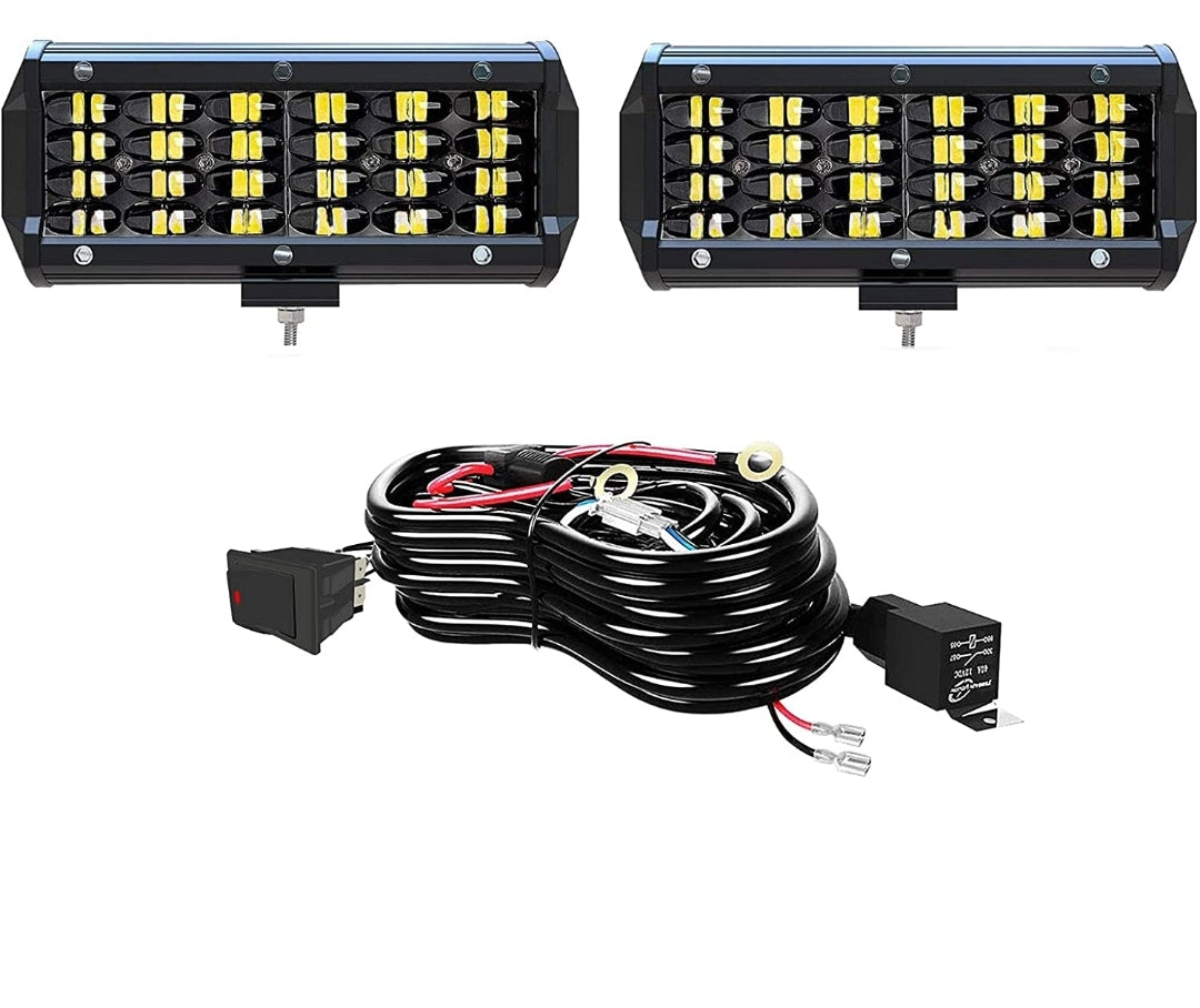 2 units 7 Inch LED Work Lights 72Watts Quad row LED Pods Off Road Driving Lights and Wirring Harness